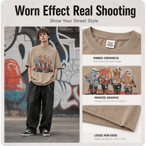 เสื้อยืดคอตตอนหนัก 285 กรัม ทรงหลวม สไตล์วินเทจ พิมพ์ลายกราฟิก สตรีทแวร์ ทรงไหล่ตก สำหรับผู้ชาย รับผลิตตามแบบ OEM - Product Image 6