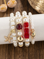 UIONEN Ensemble de bracelets en alliage de cuivre tressé motif étoile de mer classique, pendentif, bijoux à maillons pour femme, micro-incrustation argentée