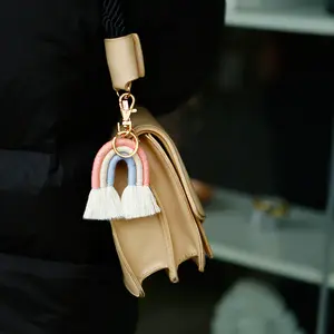 Yeni varış Boho halat dokuma düğün dekor dantel çanta aksesuarları anahtar araba renkli makrome püsküller kolye anahtarlıklar