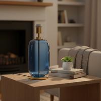Lampe de table LED en verre bleu, base flexible, style moderne simple, finition laiton, support de lampe de chevet avec douille E27, lumière d'ambiance