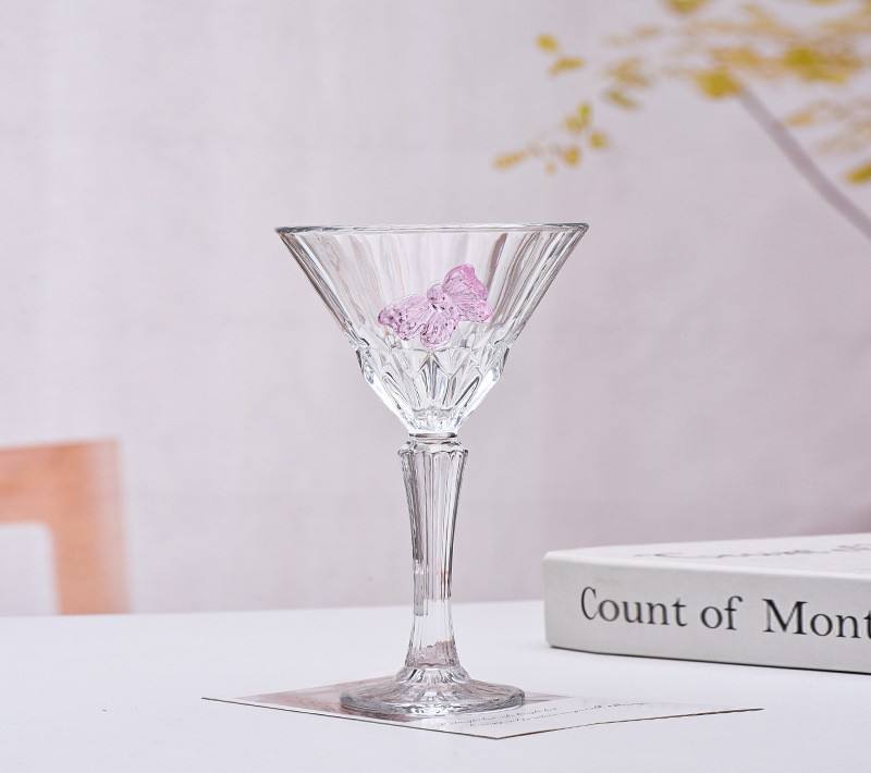 Tasse en verre à pied Martini papillon rose 195 ml