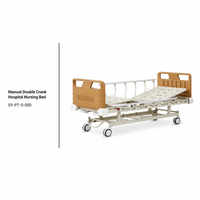 Lit médical manuel multifonctionnel avec panneau imitation bois, barrière de sécurité en S, commande centrale, roulettes et levage du dossier par genouillère, pour hôpital, OEM