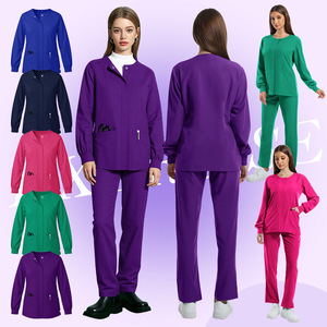 Women's Split Set Uniform Moisture Wicking Long Sleeve <b>Top</b> And Trousers For Caregivers And Postpartum Nannies - Product Image 3