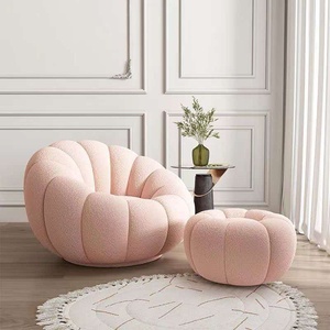 Modern Lazy White Teddy Velvet Pumpkin Shaped Bedroom Accent Lounge <b>Sofa</b> Chair with Ottoman for Living Room <b>Sofa</b> Set Furniture - Product Image 5