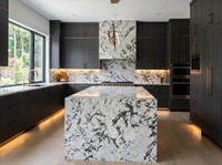 Dalle Exotique Naturelle Brésilienne Alaska White Polie, Pierre Crème Blanche avec Veines Noires pour Comptoir de Cuisine de Luxe et Revêtement Mural