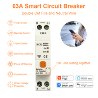 Disjoncteur intelligent Tuya WiFi 63A avec fonction double disjoncteur ligne N+L, protection contre les surtensions et les surintensités, contrôle à distance via application