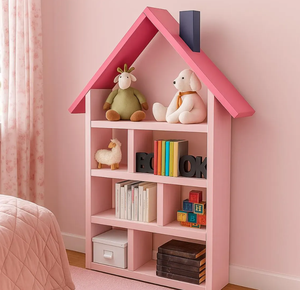 Estantería en Forma <span class=keywords><strong>de</strong></span> <span class=keywords><strong>Casa</strong></span> para Libros y Juguetes, Organizador <span class=keywords><strong>de</strong></span> Almacenamiento Montessori, Estantería <span class=keywords><strong>de</strong></span> Madera para Niños, <span class=keywords><strong>Casa</strong></span> <span class=keywords><strong>de</strong></span> Muñecas - Product Image 2