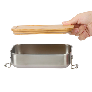 Contenitore per il pranzo in acciaio inossidabile ecologico con clip di sicurezza, coperchio in bambù, a tenuta stagna, per casa, ufficio e viaggi - Product Image 3