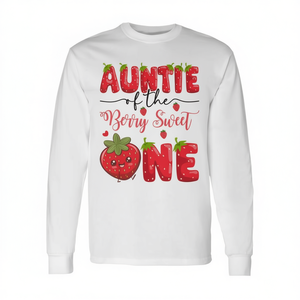 Maglietta a maniche lunghe per il primo compleanno di Auntie Of The Berry Sweet One Strawberry - Product Image 2