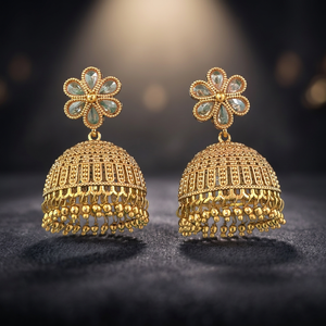 Boucles d'oreilles Jhumki en zircon pour femmes, faites à la main, plaquées or, sans nickel ni plomb, 10 grammes, Inde 233093 - Product Image 4