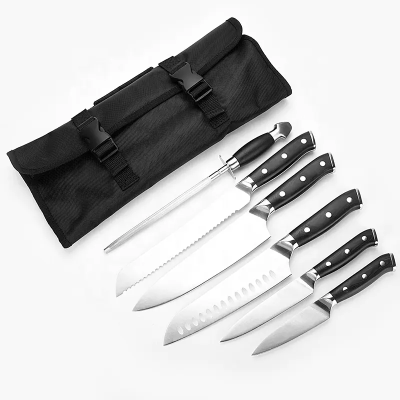 Juego de cuchillos de Chef de acero inoxidable para exteriores, Set de cuchillo de Chef <span class=keywords><strong>alemán</strong></span> 1,4116, 6 piezas