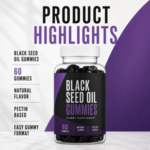 Gummies de haute qualité, biologiques, sans gluten, à l'extrait d'ashwagandha, de gingembre, de sureau et d'huile de nigelle pressée à froid pour le soutien immunitaire - Product Image 5