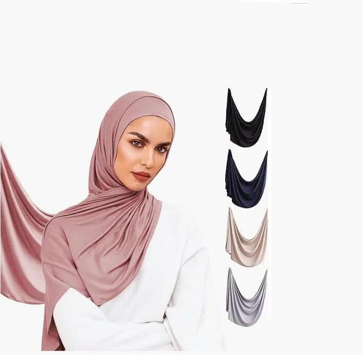 Jilbab Muslim wanita Jacquard kotak-kotak katun kualitas tinggi