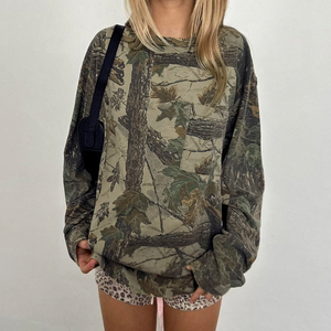 Sudadera informal de calle básica de otoño con estampado de camuflaje, cuello redondo, manga larga, holgada y con detalles de bolsillos - Product Image 1