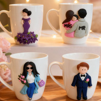Mug à café créatif en céramique 3D avec motif de fille en argile polymère, réutilisable et anti-fuite, pour la rentrée scolaire