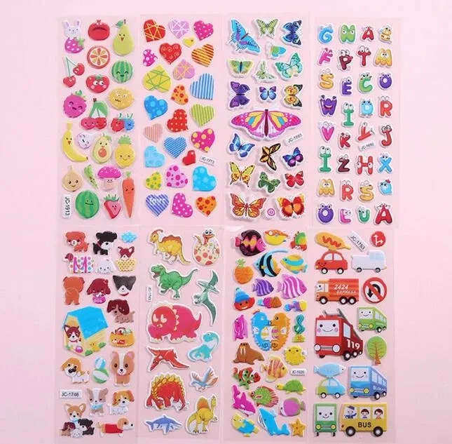 10 Sheets/Lot 3D Puffy Bubble Stickers Cartoon Princess Cars Animals Waterpoof DIY baby Toys for Children Kids Boy Girl