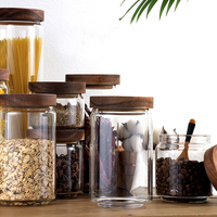 Farine de cuisine sucre riz spaghetti couvercle en bois anneau scellé bocal en verre de stockage avec grains de café pour l'utilisation d'épices