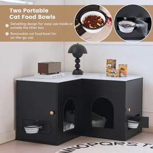 Caja de arena oculta <span class=keywords><strong>para</strong></span> gatos de esquina, caja de arena moderna, muebles de gabinete con habitación doble y cuenco plegable <span class=keywords><strong>para</strong></span> gatos - Product Image 3