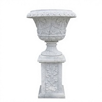 Urne en marbre blanc, pot de fleurs, sculpture, décoration extérieure pour parc et aménagement paysager