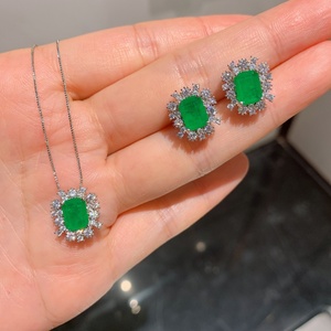 Factory Wholesale Eco-friendly Copper Green Zircon Pendant <b>Earrings</b> Minimalist Jewelry <b>Set</b> Women Refined Everyday Style - Product Image 1