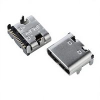 USB 타입-C 16핀 암 커넥터 중간 장착형 수평 SMD 보드 엣지 마운트 12 신호 + 4 핀 PCB 어셈블리 스테인리스 스틸