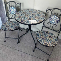 Ensemble de chaises pliantes en métal d'extérieur avec table en mosaïque de ciment, mobilier de jardin en fer forgé antirouille pour patio, cour