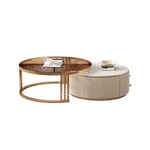 Mesa de centro de cristal con diseño creativo <span class=keywords><strong>casero</strong></span>, mueble redondo doble de alta calidad <span class=keywords><strong>para</strong></span> el hogar, piedra de mármol - Product Image 1