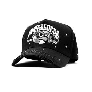 Gorras Fino <b>Hats</b> 5-Panel Sporty Street Style Dobby Common Skull & Record Embroidery Studded Cotton Baseball <b>Cap</b> - Product Image 2