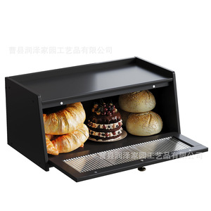 Bread Storage Box Rectangle Flip Top Breathable Home <b>Kitchen</b> Desktop Organizer White Natural Wood Color - Product Image 5