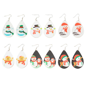 Boucles d'oreilles pendantes en bois de Noël, forme goutte d'eau, Père Noël et bonhomme de neige de dessin animé, ensemble de bijoux cadeau pour femme - Product Image 5
