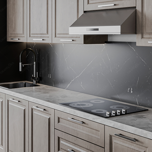 Ensemble complet de cuisine moderne avec îlot intelligent, série de placards de cuisine en placage de bois sur mesure, design de cuisine modulaire - Product Image 6