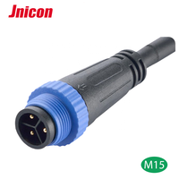 Connecteur de fil électrique étanche M15, 2 connecteurs mâle et femelle, sur câble moulé ou assemblage sur le terrain, 24awg 22awg