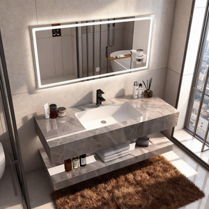 Factory Direct Modern Wall-Mounted Marble Bathroom <b>Vanity</b> with Hotel Makeup <b>Table</b> Sink and LED Smart Makeup <b>Mirror</b> - Product Image 3