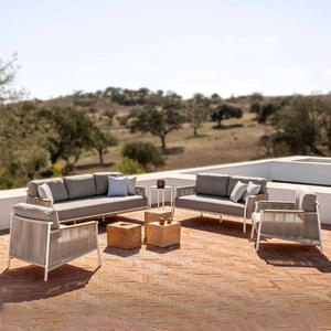 Conjunto de Muebles de Jardín de Mimbre para Exteriores, con Estructura de Aluminio, Resistente a la Intemperie, Combinación de Sofá en Forma de L para Balcón, Patio y Jardín - Product Image 1
