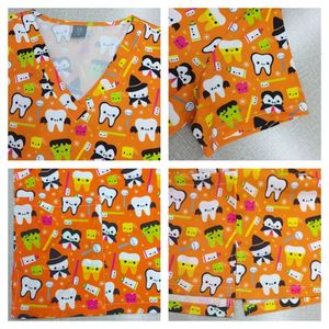 Dental Scrub Suit Set Women V-Neck Short Sleeve Moisture Wicking Knitted Split Uniform Hospital Uniforms - Product Image 2