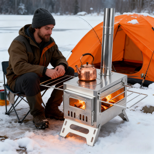 Outdoor Tent Heater Foldable Wood Burning <b>Stoves</b> Camping Tent <b>Stoves</b> With Chimney for Winter Fishing Portable Tent <b>Stoves</b> - Product Image 3