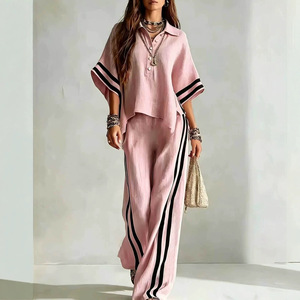 Nouvel arrivage transfrontalier été-automne 2026 : Ensemble deux pièces pour <span class=keywords><strong>femme</strong></span>, chemise ample à manches courtes et <span class=keywords><strong>pantalon</strong></span> large - Product Image 4