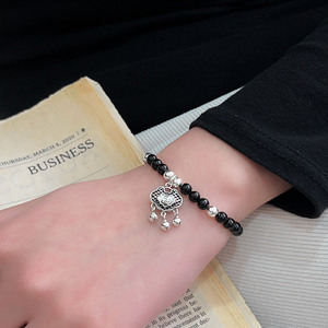 Bracelet en argent sterling S925 avec motif Fu pour femme, bijoux perlés élastiques à porter au quotidien - Product Image 3