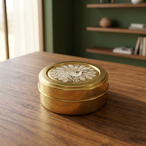 Elegant Brass Masala Box Beautifully <b>Etched</b> Traditional Design 125ml Capacity Stain Resistant Food Grade Eco-Friendly for Home - Product Image 4