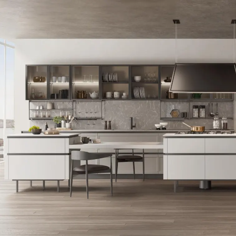 En büyük mutfak dolabı villa lake panel kontrplak malzeme 2022 yeni stil cam duvar dolabı
