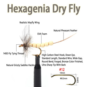 Hexagenia mousse sèche mouche corps extensible hexagonale mouche sèche grizzly selle Hackle mouche sèche mouche rivière rocheuse <span class=keywords><strong>truite</strong></span> pêche mouches appâts leurres - Product Image 2