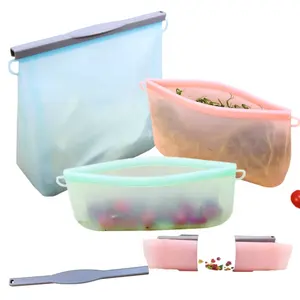 Silicone étanche réutilisable hermétique cuisine alimentaire conservation sous vide conteneur de stockage sac de fruits réutilisable congélateur sacs sûrs