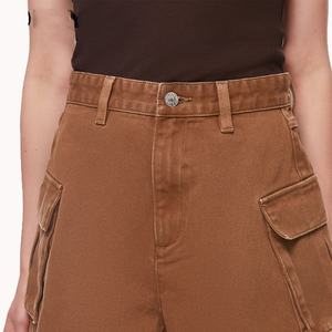 Shorts personalizzati in Denim marrone da donna Sexy con tintura alta a vita alta Vintage formale estate autunno traspirante in cotone 100% <span class=keywords><strong>Cargo</strong></span> - Product Image 4