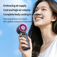 Hxtc88 Nouveau ventilateur portable pliable à main avec fonction de refroidissement par air et glace, rechargeable par USB, 6000 mAh, avec cordon de suspension