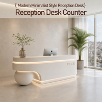 Comptoir de réception incurvé moderne avec éclairage LED, comptoir d'accueil blanc de luxe avec base sphérique pour salon et bureau