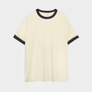 T-shirt da <span class=keywords><strong>uomo</strong></span> con logo personalizzato stile stile casual da <span class=keywords><strong>uomo</strong></span> in cotone bianco a contrasto con cuciture a <span class=keywords><strong>mezza</strong></span> <span class=keywords><strong>manica</strong></span> nera con top oversize - Product Image 4