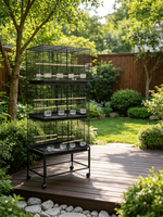 Cage à oiseaux en fer à 3 niveaux, finition thermolaquée écologique, plateau en plastique multi-compartiments, capacité de 25 lb, pour l'élevage d'animaux de compagnie - Vente en gros