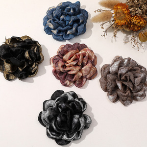 Retro Hong Kong Estilo Temperamento Burnt Borda Tecido Espumante Camélia <span class=keywords><strong>DIY</strong></span> Borda Clipe Cabelo Corda Peito Tecido Flor Broche - Product Image 5