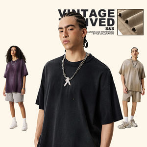 Camiseta S2587 Street Batik con Agujeros, Estilo Vintage, Cuello Pequeño, Desgastada, Manga Corta, Moda Masculina - Product Image 1