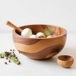 Bols de service en bois élégants et légers Finition durable et lisse pour les collations de riz à soupe de salade - Product Image 4